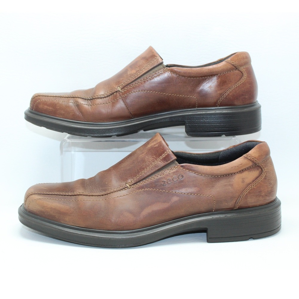 Ecco Helsinki Mens Brown Leather Slip On Loafers Bicycle Toe Shoes EU 42 US 8.5